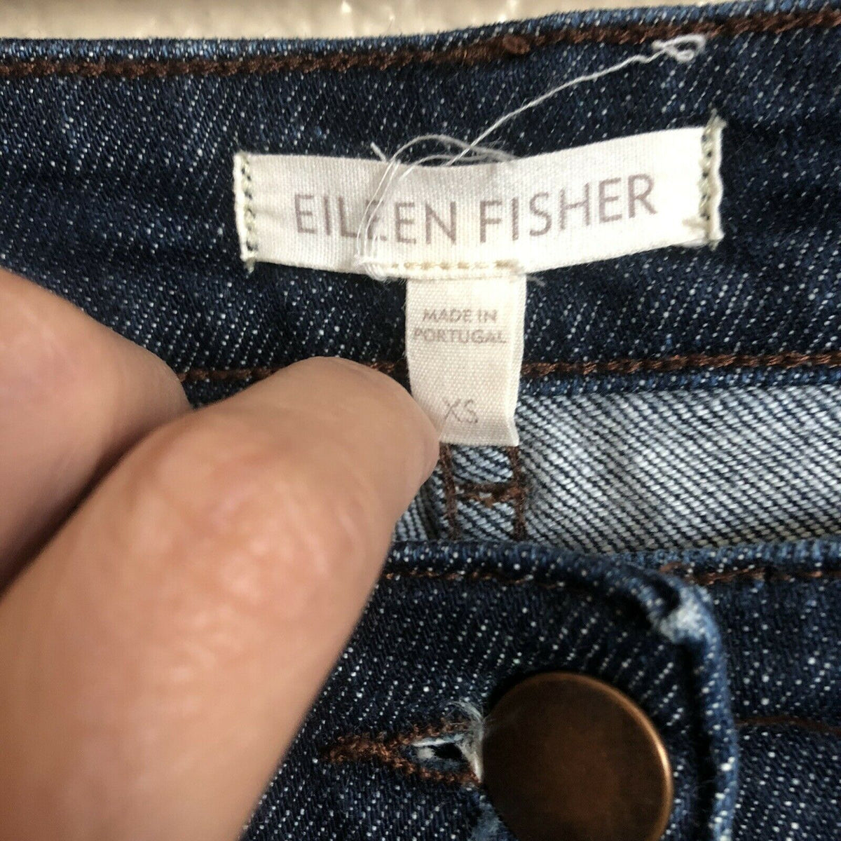 Eileen Fisher Jeans Straight Cut XS Organic Cotton Stretch High Rise Dark Blue
