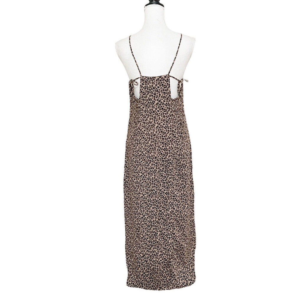 Topshop Animal Print Leopard Midi Slip Dress Sheath Strappy Sz 8 Front Slit