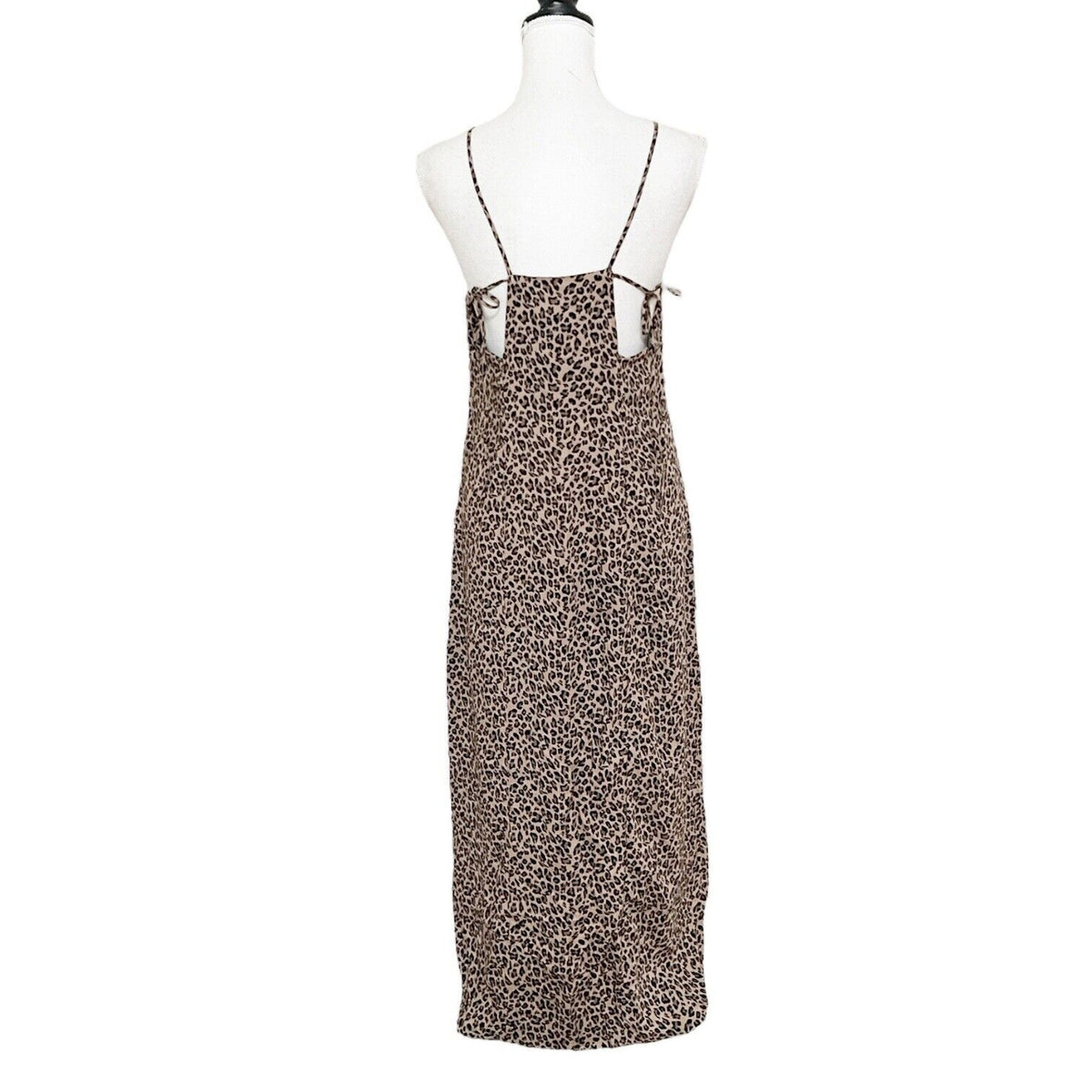 Topshop Animal Print Leopard Midi Slip Dress Sheath Strappy Sz 8 Front Slit