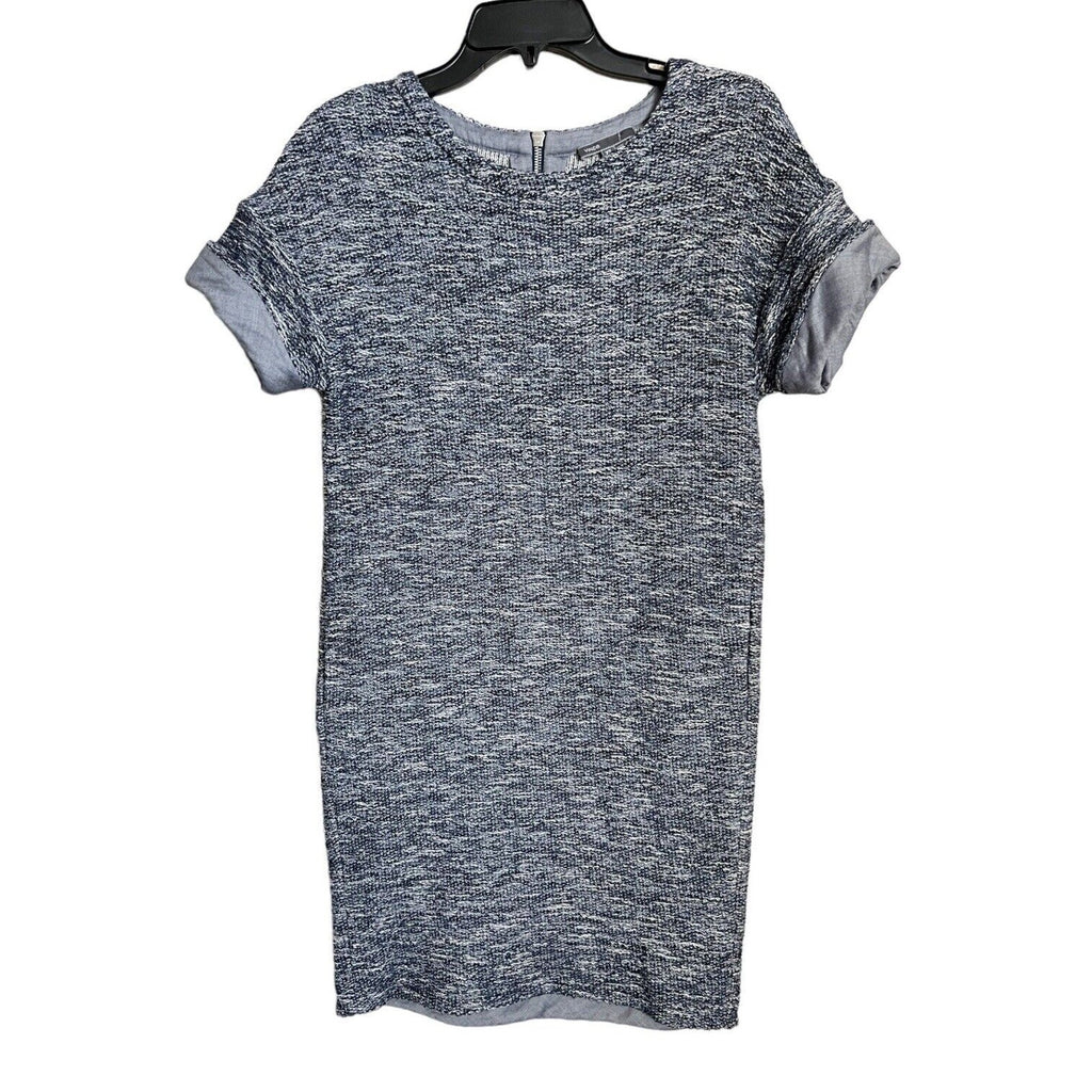 Vince Rolled Cuff Marled Terry Tee Shift Dress Short Slv Boucle Blue Gray Sz XS
